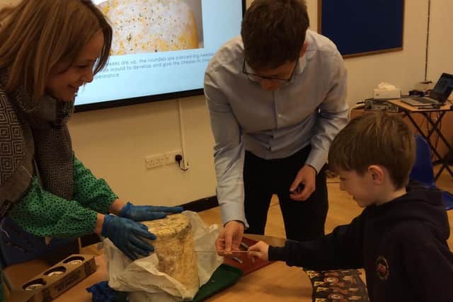 Long Clawson Primary School pupils enjoying their cheese workshop with Long Clawson Dairy