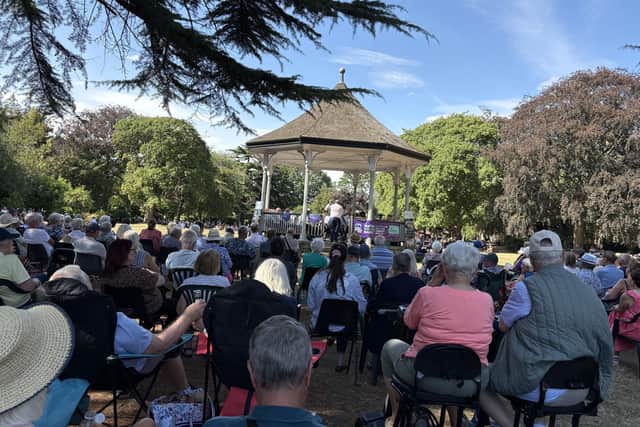The Melton Band performing a concert on Sunday at the Bandstand in front of a large audience