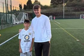 Thaime with Will Alves after the Leicester City star made a surprise visit to him at training