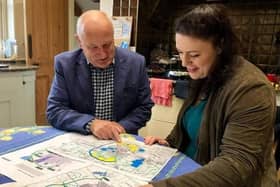 Melton MP Alicia Kearns checks out the route of the MMDR with borough council leader Joe Orson earlier in the planning of the relief road