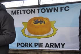 A Melton Town supporter's flag at the match against Grantham Town