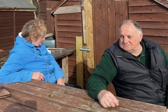 Two of the allotment holders at Doctors Lane, Melton, who are angry about the latest vandal attacks