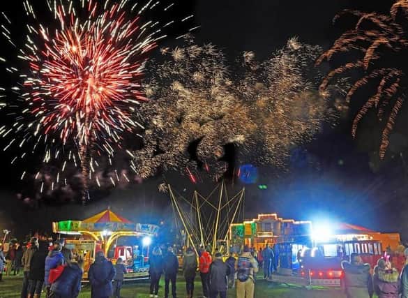 Fireworks light up the sky above Play Close at a previous bonfire and Halloween event