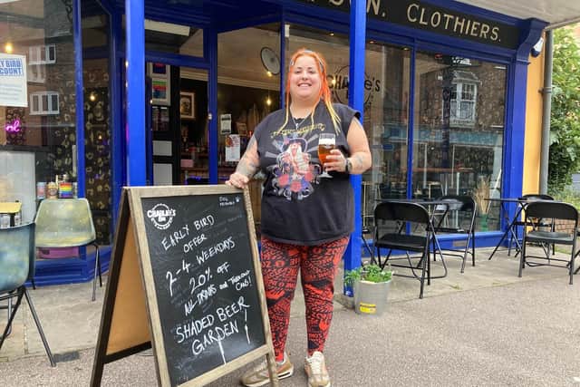 Charlie Donovan outside her Charlie's Bar in Melton Mowbray