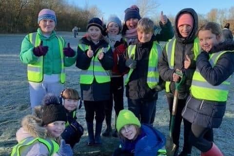 Sherard Primary School pupils who helped plant 500 trees for Melton's new community woodland at Kirby Fields