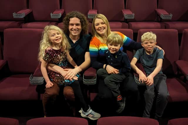 Jacob and Bryony Mundin, with children Milo, Robyn and Asher, at The Regal cinema in Melton