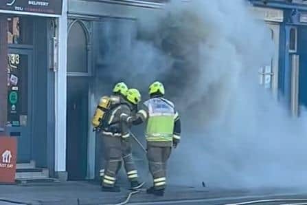 Firefighters battling the blaze in Burton Street, Melton Mowbray this morning