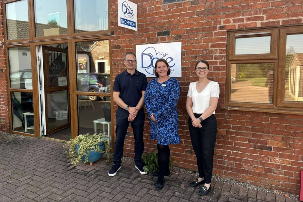 From left, James Lee (director, Belvoir), Dan Smeeton (CEO, Dove Cottage Day) and Katie Archer (director, Belvoir)