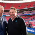 Steve Freer (right) pictured during his meeting with England 1966 legend Geoff Hurst at Wembley Stadium in 2022