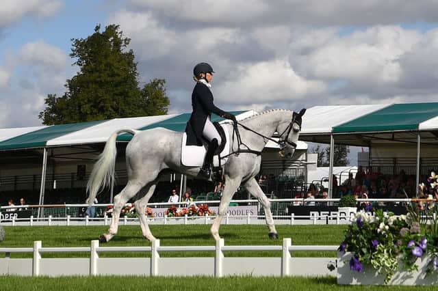 Melton Mowbray eventer Emma Hyslop-Webb riding Waldo III during the Land Rover Burghley Horse Trials 2022 Dressage at Burghley House on September 01, 2022 in Stamford, England. (Photo by Shaun Botterill/Getty Images)