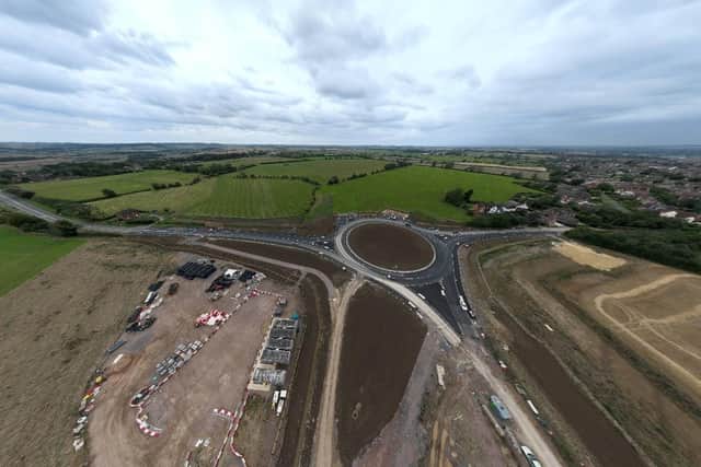 Drone image of latest work on roundabout 6 - on the A606 Burton Road - for the NEMMDR project at Melton