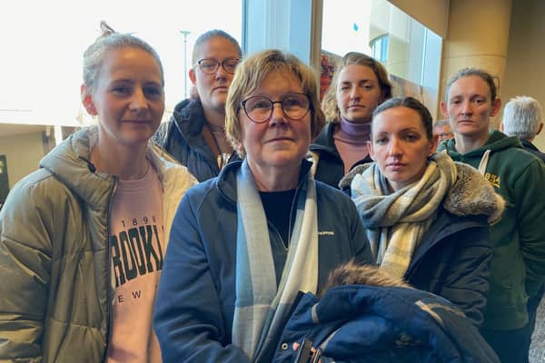 Jenny Smith (front, centre) with other netball players who are unhappy with plans to cut the sports hall space at Melton Sports Village