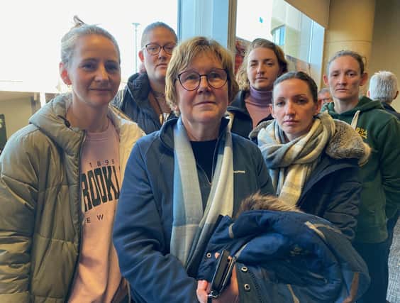 Jenny Smith (front, centre) with other netball players who are unhappy with plans to cut the sports hall space at Melton Sports Village