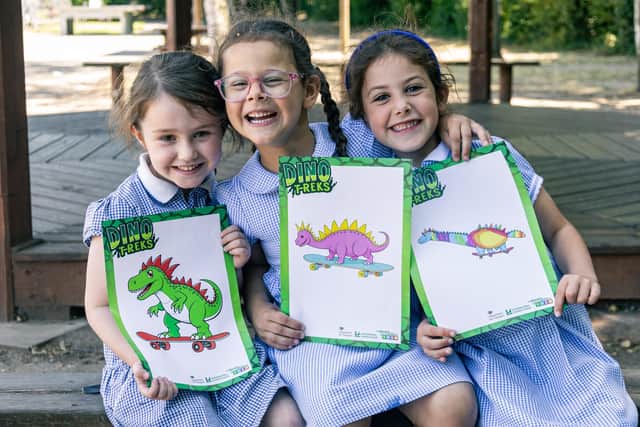 From left, Willow, Lilija, and Sofia - pupils from St Bartholomew’s Church of England Primary School in Quorn - who had their their designs selected for one of the trails.