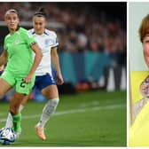 Ashleigh Plumptre (green shirt) is challenged by England's Lucy Bronze during Monday's dramatic World Cup clash (photo Getty Images) and Sharon Reason, who founded the Asfordby club where Ashleigh started playing at