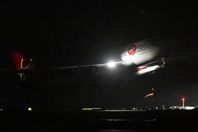 The first ever satellite mission launched from UK soil has ended in failure.

Cosmic Girl, a Boeing 747-400 aircraft carrying the LauncherOne rocket under its left wing, takes off from Cornwall Airport Newquay on January 9, 2023 in Newquay, United Kingdom. Virgin Orbit launches its LauncherOne rocket from the spaceport in Cornwall, marking the first ever orbital launch from the UK.