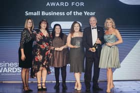 SMB College Group's Principal, Dawn Whitemore, left, with three representatives from the charity Menphys and the event host