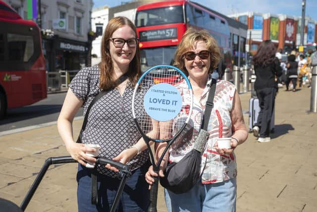 Members of the public try blue cheese and strawberries at Wimbledon as part of a campaign by Clawson Farms, following research revealed two thirds of Brits who have never tried blue cheese say they “hate” it. Participants were challenged to taste before deciding whether they loved it or loathed it.