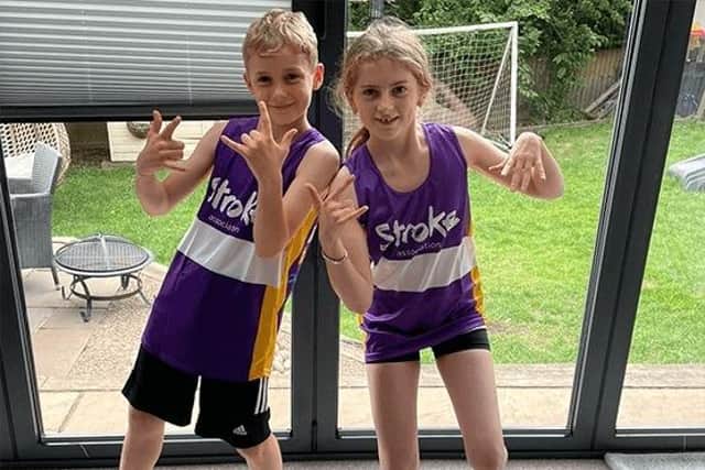 Scarlett and Brayden Hefford, who taking on the Great North Run junior and mini fun run in aid of The Stroke Association