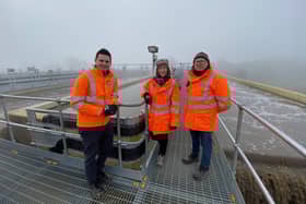Severn Trent Water employees overlooking the aerated sludge plant - one of the new features at Melton Sewage Treatment Works installed as part of a £39M upgrading of the site