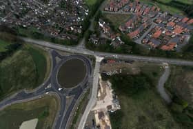 Drone image of the latest work on roundabout 1 - on the A606 Nottingham Road - for the NEMMDR project at Melton
