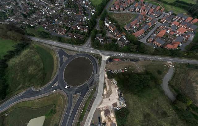 Drone image of the latest work on roundabout 1 - on the A606 Nottingham Road - for the NEMMDR project at Melton