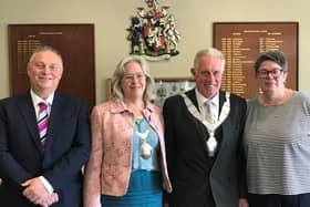 Councillor Alan Hewson (second from right) pictured after being re-elected as Mayor of Melton with new Deputy Mayor, Tim Webster, and their partners