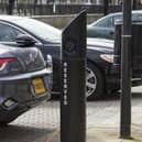 An electric car being charged