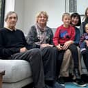 From left: Vasil and Nina Mazur (grandad and grandma), Danil (four), Julia Gregory,  Maxym (18 months), Nataliia (mum) and Bob Gregory
