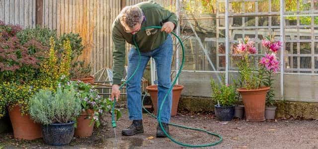 Draining hosepipes at Barnsdale Gardens