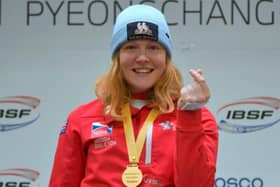 Amelia Coltman with her World Cup gold medal last weekend.
