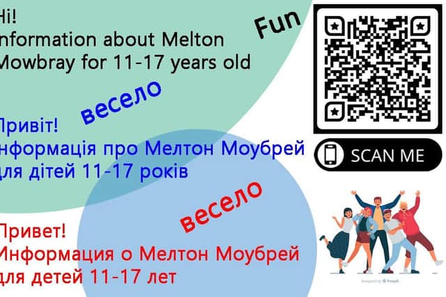 The QR code and the business card which Ukrainian youngsters can use to help them get information on services, facilities and things to do in Melton