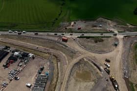 A drone image show the current stage of work on roundabout six on the NEMMDR project at Burton Road in Melton