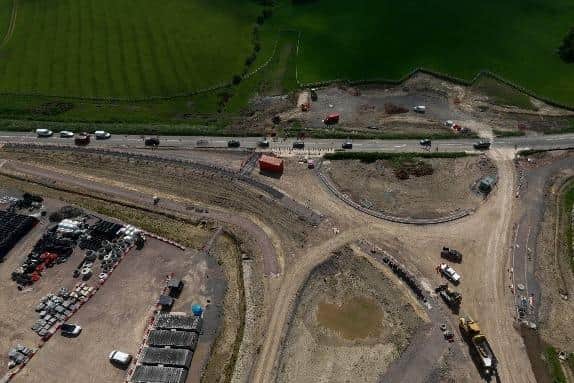 A drone image show the current stage of work on roundabout six on the NEMMDR project at Burton Road in Melton