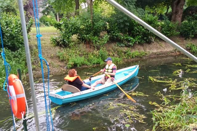 One of the rowing boats being used on the River Eye at Melton Mowbray