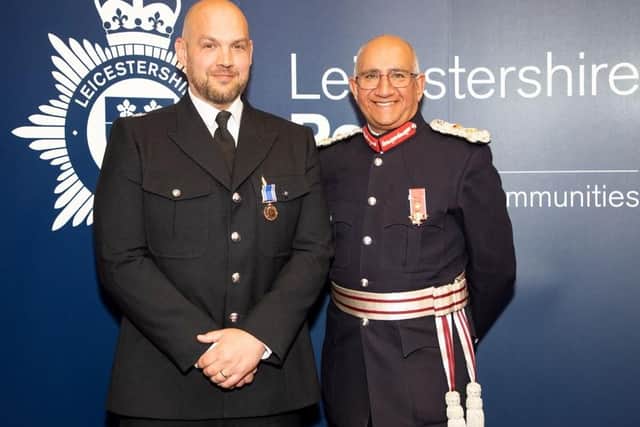 Sgt Dave Gott (left) with Lord Lieutenant of Leicestershire, Mike Kapur