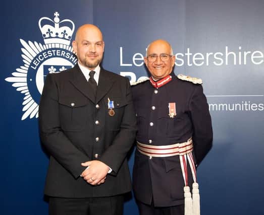 Sgt Dave Gott (left) with Lord Lieutenant of Leicestershire, Mike Kapur