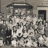 A VE Day street party in Brook Street, Melton Mowbray in May 1945