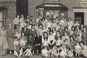 A VE Day street party in Brook Street, Melton Mowbray in May 1945