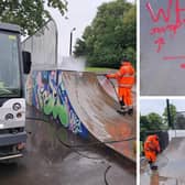 The clean-up operation after graffiti attacks at Melton Mowbray's skatepark