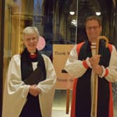 Rev Mary Barr pictured with Bishop of Leicester, the Rt Rev Martyn Snow, at last night's ceremony at St Mary's, Melton
PHOTO PHIL BALDING