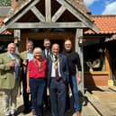 Edward Argar MP and other dignitaries at the reopening today of The Crown at Old Dalby