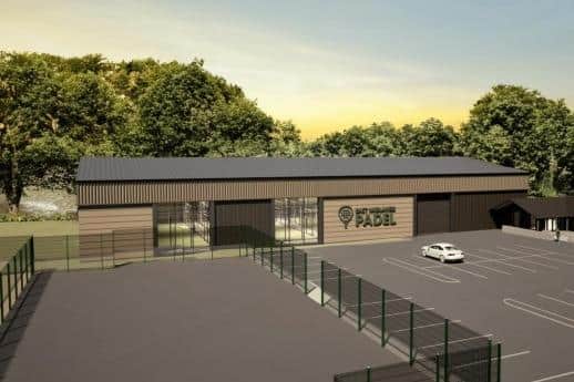 A computer image of what the planned new building housing four indoor padel tennis courts would look like