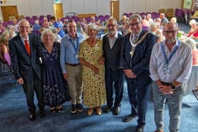 Special guests at the anniversary party for Melton u3a, from left, Graham Cherryman, Kathy Slack (past chairs) , Iain Cassidy (CEO Third Age Trust), Winifred Maine,  Alan Barton (past chairs)  Mayor of Melton Jim Adcock and current chair, David Ramsden
