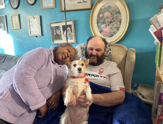 Nick and Maxine Ablewhite at their Beckmill Court flat with beloved dog, Princess
PHOTO GEORGE ICKE