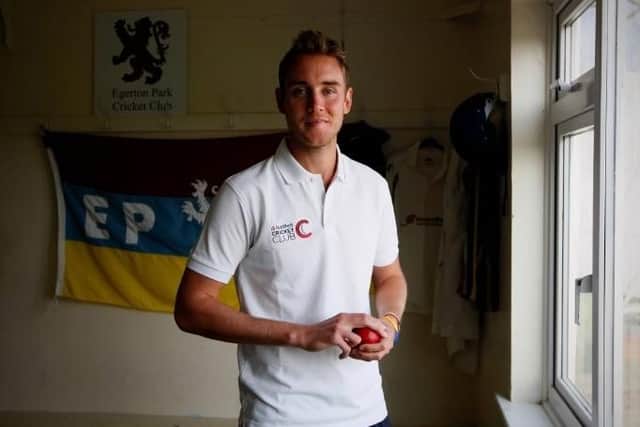 Stuart Broad pictured back at Egerton Park Cricket Club's pavilion in 2013