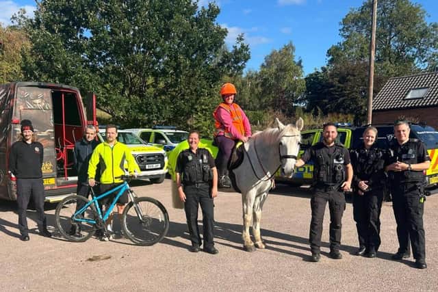 Police officers and volunteers at the horse-worrying operation at Great Dalby