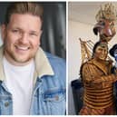 SMB College Group performing arts alumni Joshua Lloyd and pictured in his costume as Scar in The Lion King (left)