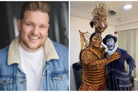 SMB College Group performing arts alumni Joshua Lloyd and pictured in his costume as Scar in The Lion King (left)