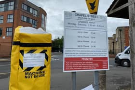 A ticket machine temporarily closed up in Chapel Street, Melton Mowbray, following the council's clerical error
